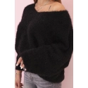Dámsky sveter z mohairu voľného strihu s výstrihom do V IT-92 / 34360 Čierna lesk - K-Fashion