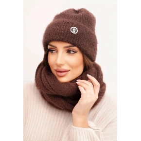 Dámska súprava s čiapkou a šálom hnedá - K-Fashion