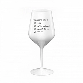 VÁNOČNÍ TODO LIST - bílá nerozbitná sklenice na víno 470 ml