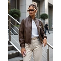Kurtka damska skórzana bomberka brązowa FashionStreet TY5596