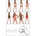 Dámske sexy body s háčkovanými ramienkami a kamienkami 9172 Béžová s čiernou - KouCla
