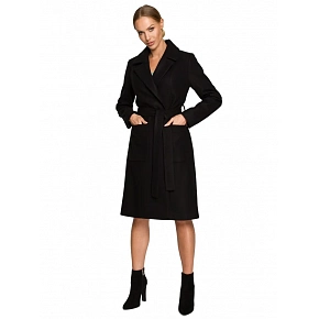 M708 Fleece coat with belt and pockets - black