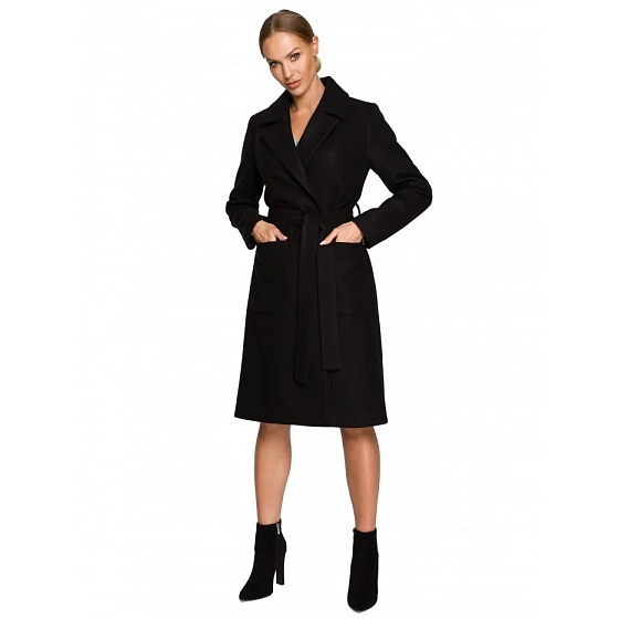 M708 Fleece coat with belt and pockets - black