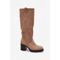 Dámske čižmy na podpätku LH-8 Béžová - JOIa shoes