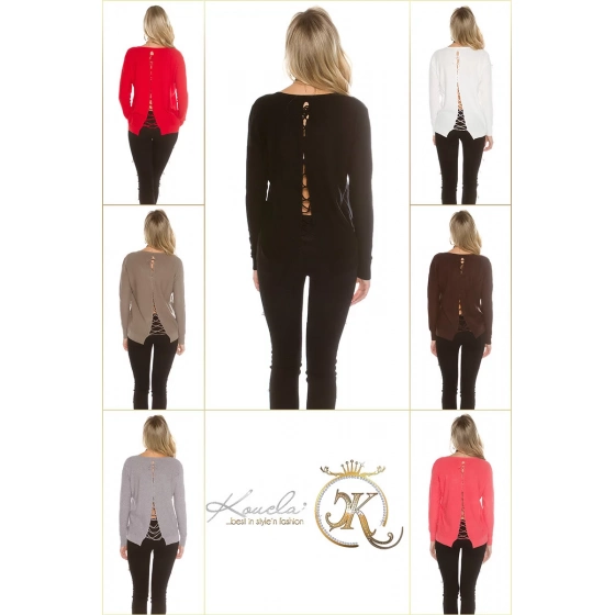 Trendy sveter 8507 so šnúrkami - Koucla