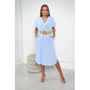 Dámske šaty s ozdobným pásikom 24139 sv. modré - Kesi