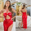 Dámske sexi krajkové šaty s výstrihom 0000K20862 Červená - Koucla