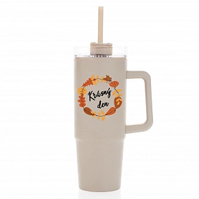 KRÁSNÝ DEN (PODZIM) - béžový cestovní termohrnek s průhledným víčkem 900 ml  