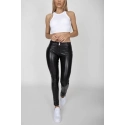 Dámske nohavice Hugz Black Faux Leather Mid Waist - HUGZJEANS