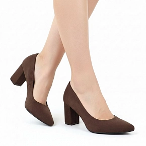 Dámske semišové lodičky na stĺpik podpätku PB414 / SK403E Tmavo hnedá - Sergio Leone