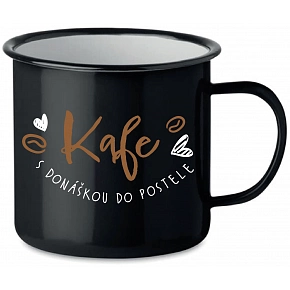 KAFE S DONÁŠKOU DO POSTELE - černý plecháček 350 ml