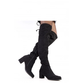 Dámské vysokě kozačky na podpatku D9227 Černá - YOLERA