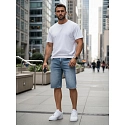 Spodenki męskie jeansowe z paskiem niebieskie FashionStreet SX2577