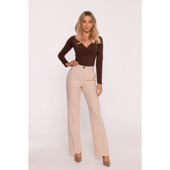 Dámske nohavice s trakmi S418 béžové - Stylove