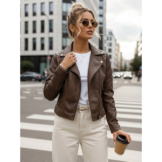Kurtka damska skórzana ramoneska brązowa FashionStreet TY5541