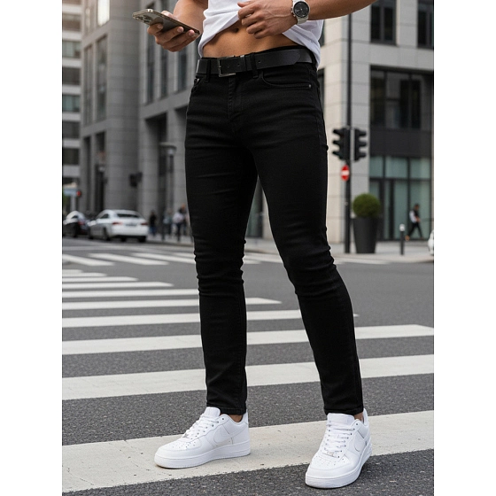 Spodnie jeansowe męskie slim fit czarne FashionStreet UX4482