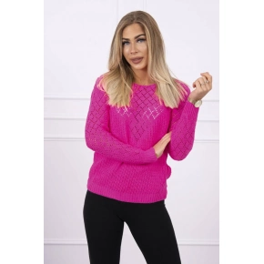 Dámsky sveter s ažúrovým zdobením neónovo ružový - Kesi