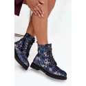 Dámske zateplené členkové topánky 57C1052 Tmavomodrá vzor - Artiker