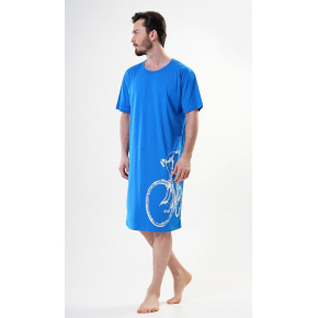 Pánska nočná košeľa s krátkym rukávom Veľké koleso - modrá - Vienetta