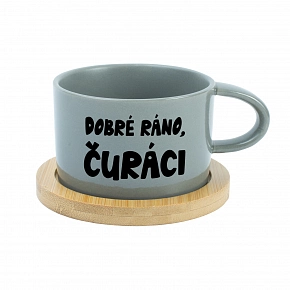 DOBRÉ RÁNO, ČURÁCI - šedý hrníček makronka 200 ml