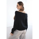 Asymetrický batwing sveter viskózový čierny - FPrice