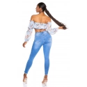 Dámsky sexy volánikový top Carmen T80149 Ružová s kvetinovým vzorom - Style fashion