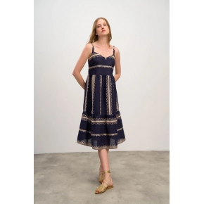 Dámske šaty 16501 Tmavomodrá s béžovou vzor - Vamp