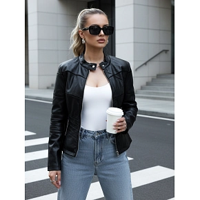 Kurtka damska skórzana ze stójką czarna FashionStreet TY5455