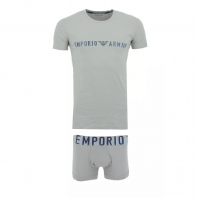 Pánsky set tričká a boxeriek 111604 4R516 05543 šedý - Emporio Armani