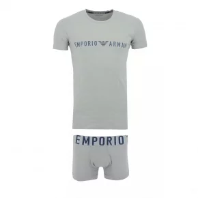 Pánsky set tričká a boxeriek 111604 4R516 05543 šedý - Emporio Armani