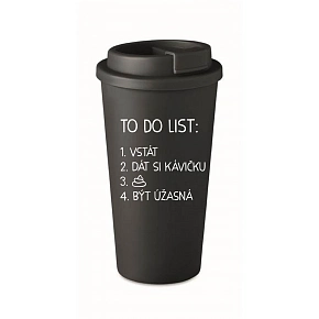 TO DO LIST: BYŤ ÚŽASNÁ - čierny termohrnček 475 ml