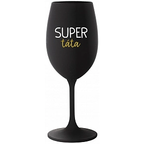 SUPER TÁTA - černá sklenice na víno 350 ml