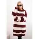 Dámske pletené šaty 8111 bordó-béžové - Kesi