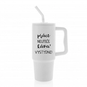 PRÁCE NEUTEČE, KÁVA VYSTYDNE! - bílý cestovní termohrnek 900 ml PRÁCE NEUTEČE, KÁVA VYSTYDNE! - bílý cestovní termohrnek 900 ml
