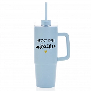 HEZKÝ DEN MILÁČKU - světle modrý cestovní termohrnek s průhledným víčkem 900 ml