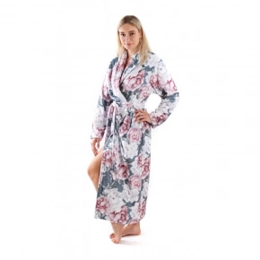 Dámsky župan Aisha 2126 0012 Tmavo šedá s kvetmi pivonky - Vestis