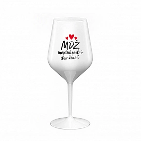 MEZINÁRODNÍ DEN ŽÍZNĚ - bílá nerozbitná sklenice na víno 470 ml MEZINÁRODNÍ DEN ŽÍZNĚ - bílá nerozbitná sklenice na víno 470 ml