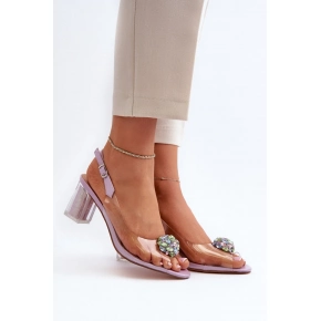 Sandály na podpatku MR38-444 stříbrno-průhledné - Step in style