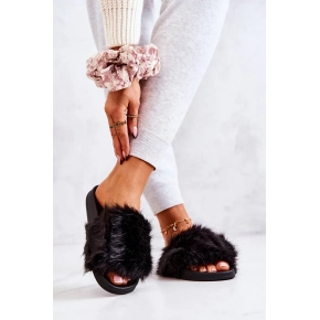 Dámske šľapky s kožúškom DZ821 Čierna - Kesi
