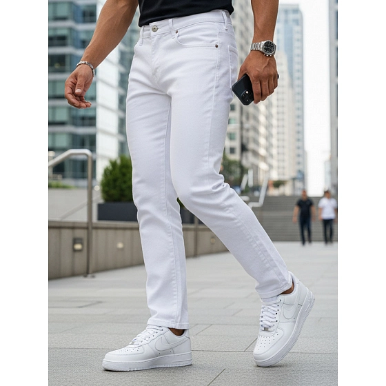 Jeansy męskie slim fit białe FashionStreet UX4487