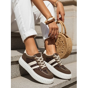 Sneakersy damskie skórzane na grubej platformie brązowe FashionStreet ZY1392