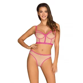 Zmyselný set Nudelia top & panties neon pink - Obsessive