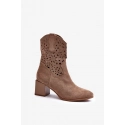 Dámske členkové topánky s dierkovaným zvrškom na bloku ASA217-7 Béžová - Jezzi