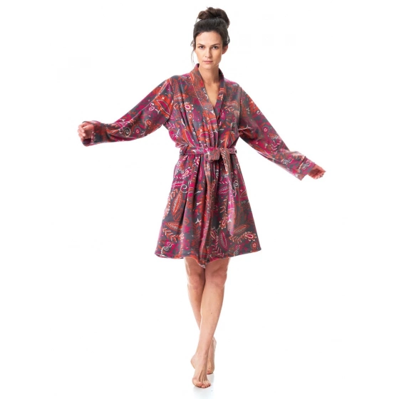 Dámsky župan LGD 782 B23 Šedo-ružovo-červený - Key