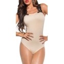 Dámske sexy body s háčkovanými ramienkami a kamienkami 9172 Béžová s čiernou - KouCla