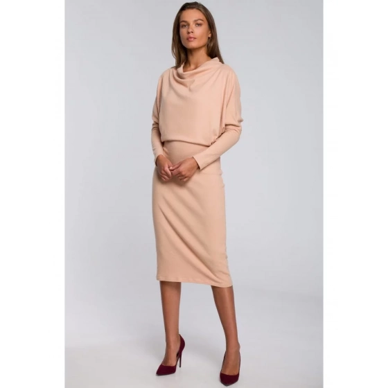 Dámske pletené šaty S245 Béžová - Stylove