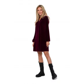 Dámske zamatové šaty M767 bordová - MOE