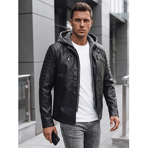 Kurtka męska skórzana z kapturem czarna FashionStreet TX4950 Kurtka męska skórzana z kapturem czarna FashionStreet TX4950