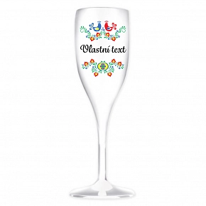 Personalizovaná bílá nerozbitná prosecco sklenice s folklórním vzorem Personalizovaná bílá nerozbitná prosecco sklenice s folklórním vzorem
