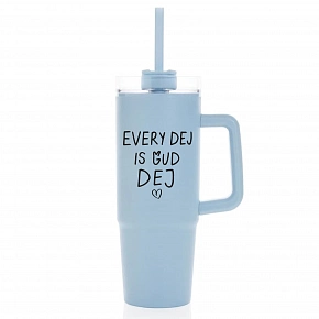 EVERY DEJ IS GUD DEJ - světle modrý cestovní hrnek s průhledným víčkem 900 ml  